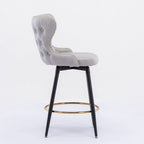 Chaises de bar modernes en tissu Leathaire hauteur comptoir, pivotantes, avec dossier capitonné et garniture cloutée dorée, lot de 2