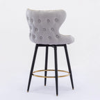 Chaises de bar modernes en tissu Leathaire hauteur comptoir, pivotantes, avec dossier capitonné et garniture cloutée dorée, lot de 2