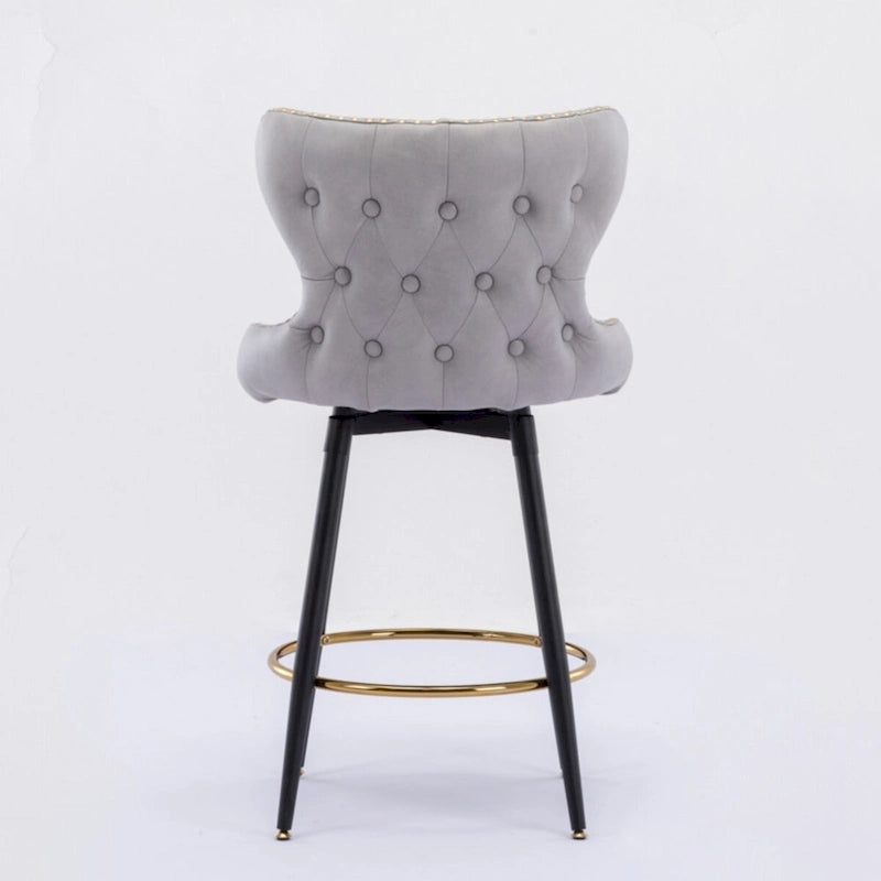 Chaises de bar modernes en tissu Leathaire hauteur comptoir, pivotantes, avec dossier capitonné et garniture cloutée dorée, lot de 2