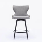 Chaises de bar modernes en tissu Leathaire hauteur comptoir, pivotantes, avec dossier capitonné et garniture cloutée dorée, lot de 2