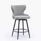Chaises de bar modernes en tissu Leathaire hauteur comptoir, pivotantes, avec dossier capitonné et garniture cloutée dorée, lot de 2