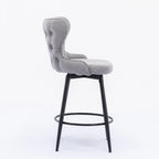 Chaises de bar modernes en tissu Leathaire hauteur comptoir, pivotantes, avec dossier capitonné et garniture cloutée dorée, lot de 2