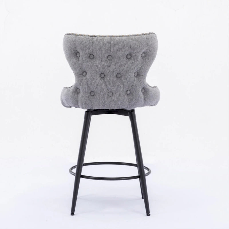 Chaises de bar modernes en tissu Leathaire hauteur comptoir, pivotantes, avec dossier capitonné et garniture cloutée dorée, lot de 2