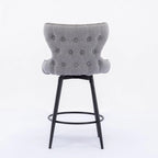 Chaises de bar modernes en tissu Leathaire hauteur comptoir, pivotantes, avec dossier capitonné et garniture cloutée dorée, lot de 2