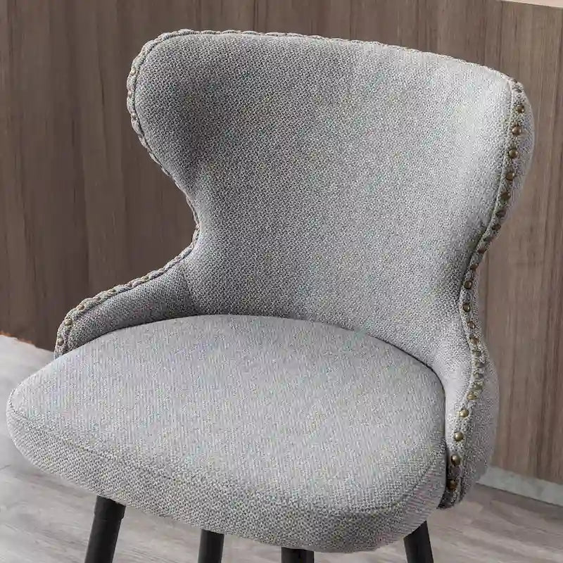 Chaises de bar modernes en tissu Leathaire hauteur comptoir, pivotantes, avec dossier capitonné et garniture cloutée dorée, lot de 2