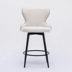 Chaises de bar modernes en tissu Leathaire hauteur comptoir, pivotantes, avec dossier capitonné et garniture cloutée dorée, lot de 2