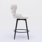 Chaises de bar modernes en tissu Leathaire hauteur comptoir, pivotantes, avec dossier capitonné et garniture cloutée dorée, lot de 2