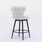 Chaises de bar modernes en tissu Leathaire hauteur comptoir, pivotantes, avec dossier capitonné et garniture cloutée dorée, lot de 2