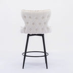 Chaises de bar modernes en tissu Leathaire hauteur comptoir, pivotantes, avec dossier capitonné et garniture cloutée dorée, lot de 2