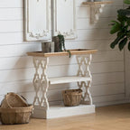 Console en bois vieilli avec étagère et plateau de service