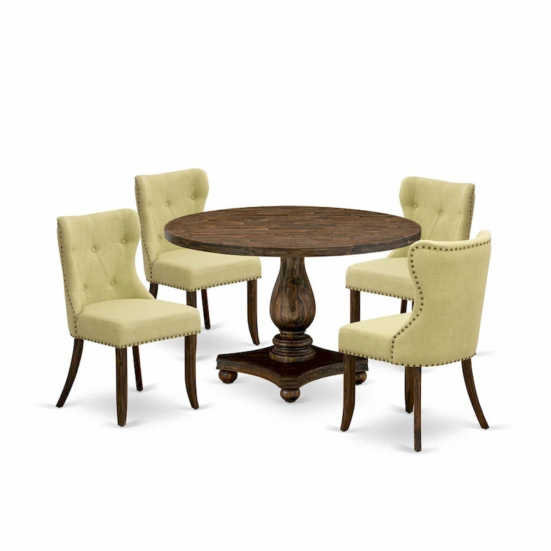 Table à manger - une table à manger et des chaises en tissu de lin Limelight, Jacobean vieilli (option de pièces)