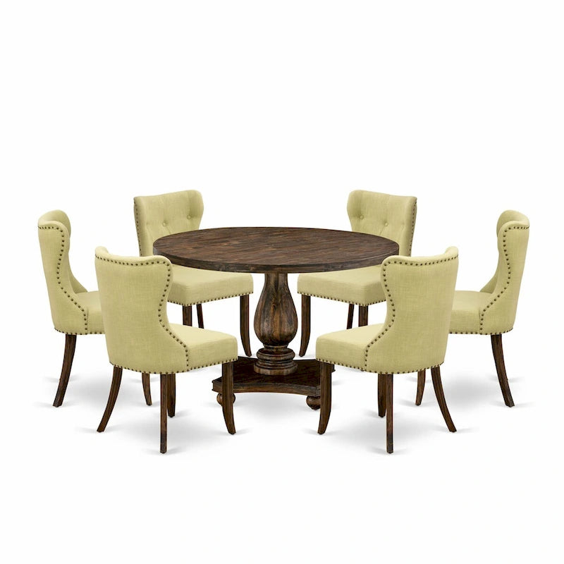 Table à manger - une table à manger et des chaises en tissu de lin Limelight, Jacobean vieilli (option de pièces)