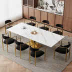 Ensemble de salle à manger moderne et minimaliste de 9 pièces avec plateau en pierre frittée extensible de 240 cm et 8 chaises en tissu