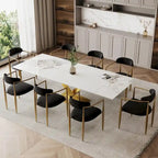 Ensemble de salle à manger moderne et minimaliste de 9 pièces avec plateau en pierre frittée extensible de 240 cm et 8 chaises en tissu