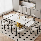 Ensemble de salle à manger moderne et minimaliste de 9 pièces avec plateau en pierre frittée extensible de 240 cm et 8 chaises en tissu