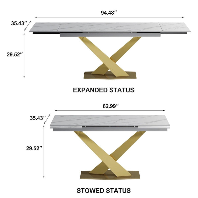 Ensemble de salle à manger moderne et minimaliste de 9 pièces avec plateau en pierre frittée extensible de 240 cm et 8 chaises en tissu