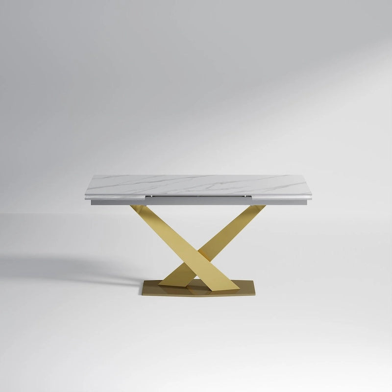Ensemble de salle à manger moderne et minimaliste de 9 pièces avec plateau en pierre frittée extensible de 240 cm et 8 chaises en tissu