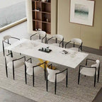 Ensemble de salle à manger moderne et minimaliste de 9 pièces avec plateau en pierre frittée extensible de 240 cm et 8 chaises en tissu