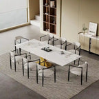 Ensemble de salle à manger moderne et minimaliste de 9 pièces avec plateau en pierre frittée extensible de 240 cm et 8 chaises en tissu