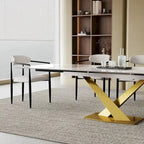 Ensemble de salle à manger moderne et minimaliste de 9 pièces avec plateau en pierre frittée extensible de 240 cm et 8 chaises en tissu