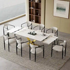 Ensemble de salle à manger moderne et minimaliste de 9 pièces avec plateau en pierre frittée extensible de 240 cm et 8 chaises en tissu