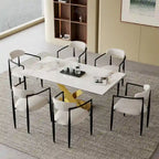 Ensemble de salle à manger moderne et minimaliste de 9 pièces avec plateau en pierre frittée extensible de 240 cm et 8 chaises en tissu