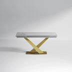 Ensemble de salle à manger moderne et minimaliste de 9 pièces avec plateau en pierre frittée extensible de 240 cm et 8 chaises en tissu
