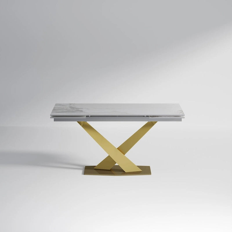 Ensemble de salle à manger moderne et minimaliste de 9 pièces avec plateau en pierre frittée extensible de 240 cm et 8 chaises en tissu