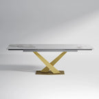 Ensemble de salle à manger moderne et minimaliste de 9 pièces avec plateau en pierre frittée extensible de 240 cm et 8 chaises en tissu