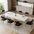 Ensemble de salle à manger moderne et minimaliste de 9 pièces avec plateau en pierre frittée extensible de 240 cm et 8 chaises en tissu