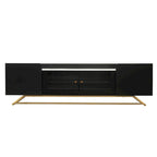 Meuble TV avec verre cannelé, meuble TV pour téléviseurs jusqu'à 70 pouces, console TV avec plateau en faux marbre et base en métal doré