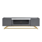 Meuble TV avec verre cannelé, meuble TV pour téléviseurs jusqu'à 70 pouces, console TV avec plateau en faux marbre et base en métal doré