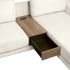 Canapé d'angle en forme de L avec deux ports USB et deux prises de courant, un tiroir de rangement et une méridienne réversible