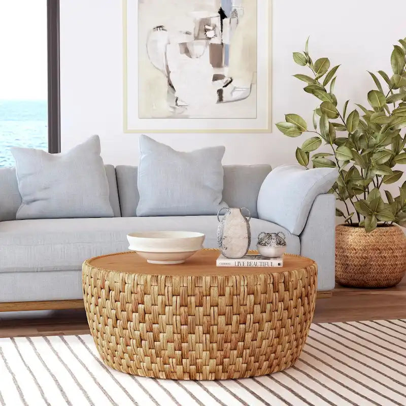 Table basse tambour ronde en rotin Captiva