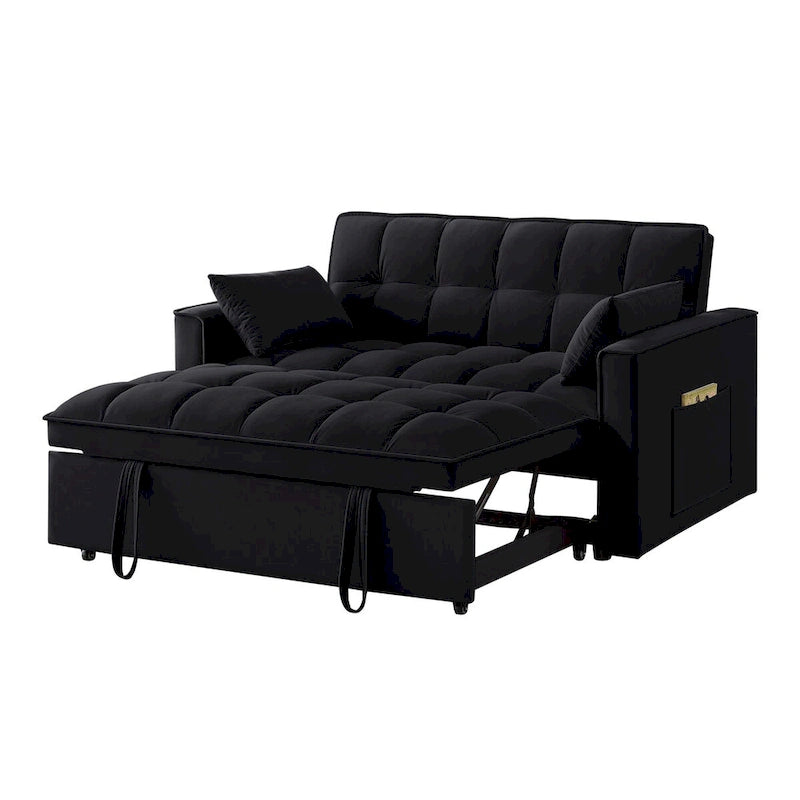 Canapé-lit convertible 4-en-1 – Causeuse en velours – Lit d'appoint avec dossier inclinable, 2 poches latérales