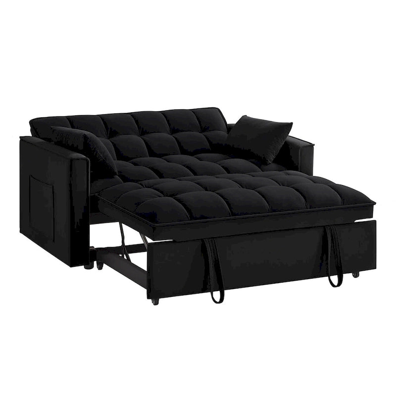 Canapé-lit convertible 4-en-1 – Causeuse en velours – Lit d'appoint avec dossier inclinable, 2 poches latérales