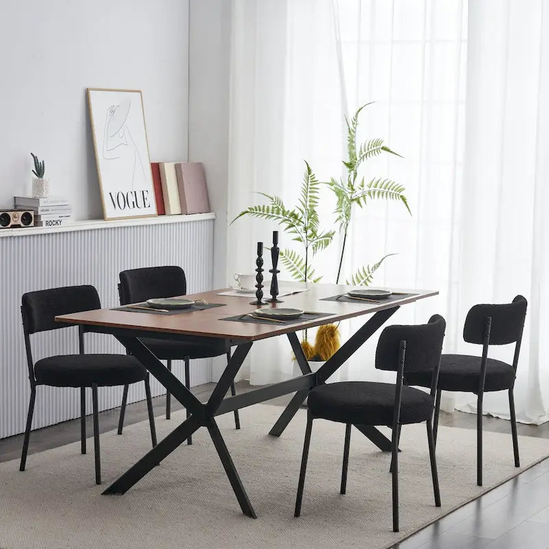 Ensemble de 4 chaises en tissu peluche avec cadre en métal