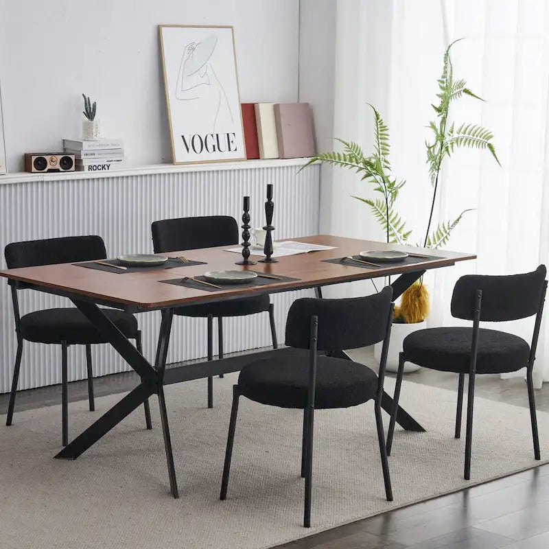 Ensemble de 4 chaises en tissu peluche avec cadre en métal