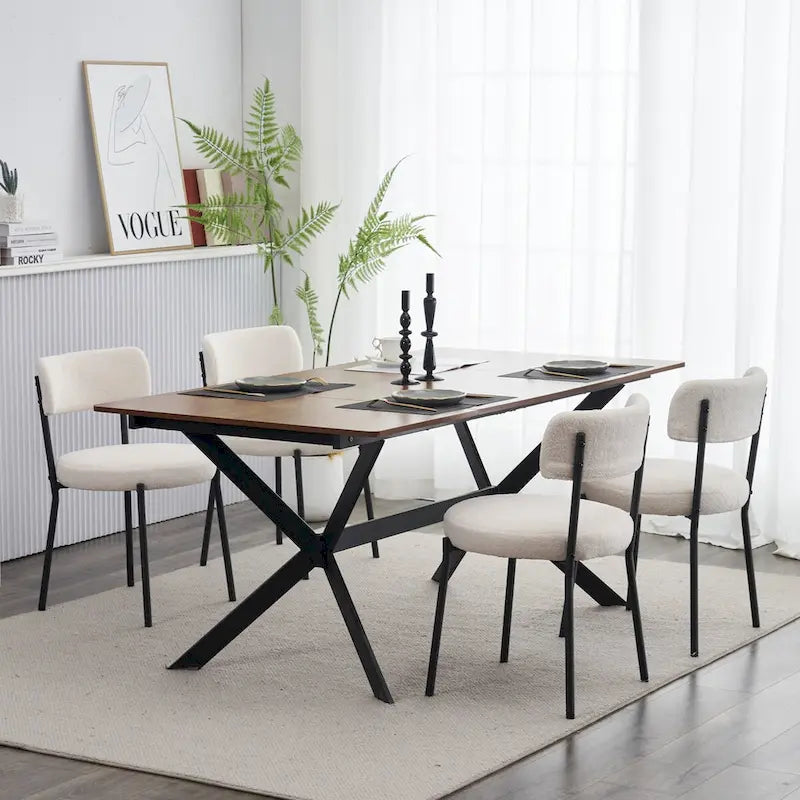Ensemble de 4 chaises en tissu peluche avec cadre en métal