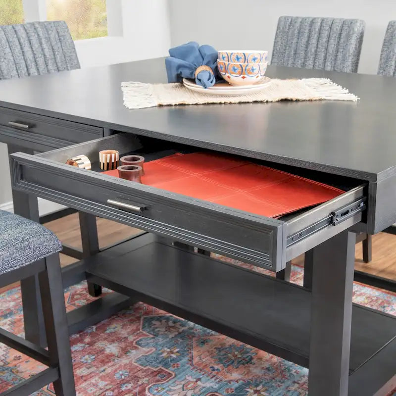 Table de salle à manger hauteur comptoir Wilson grise en bois avec rangement
