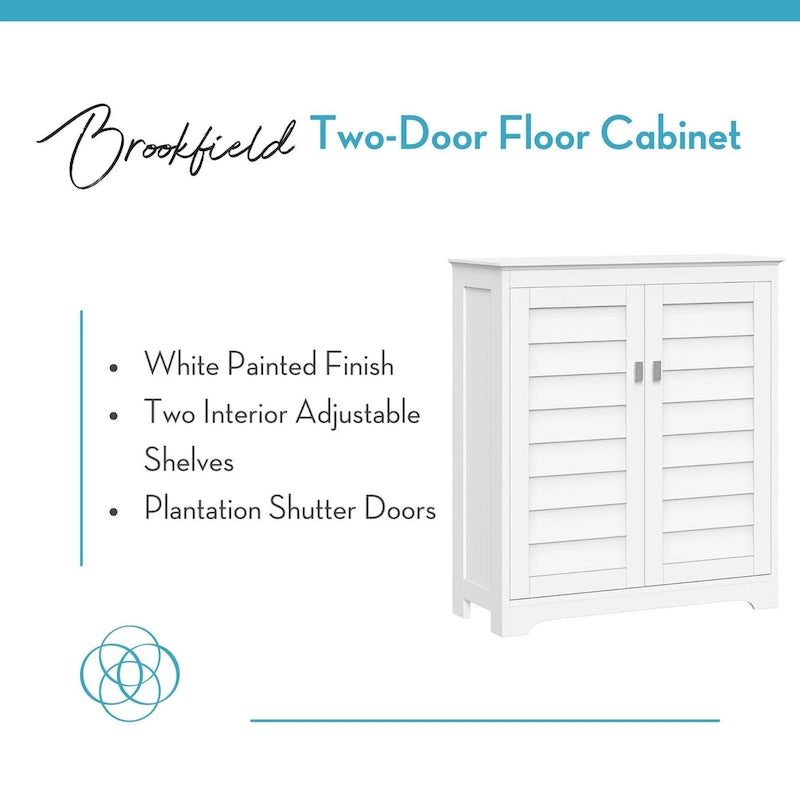 Meuble de rangement et organisateur pour salle de bain et buanderie RiverRidge Brookfield à deux portes avec étagères réglables – Blanc