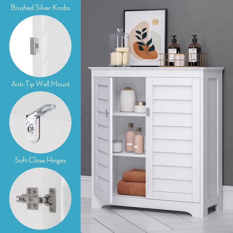 Meuble de rangement et organisateur pour salle de bain et buanderie RiverRidge Brookfield à deux portes avec étagères réglables – Blanc