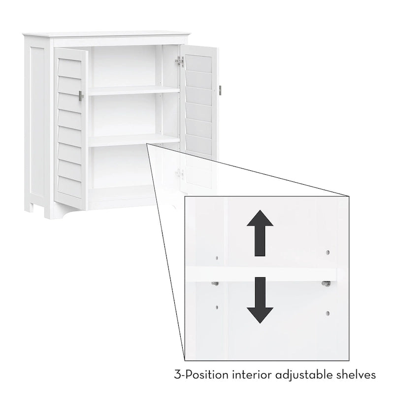 Meuble de rangement et organisateur pour salle de bain et buanderie RiverRidge Brookfield à deux portes avec étagères réglables – Blanc