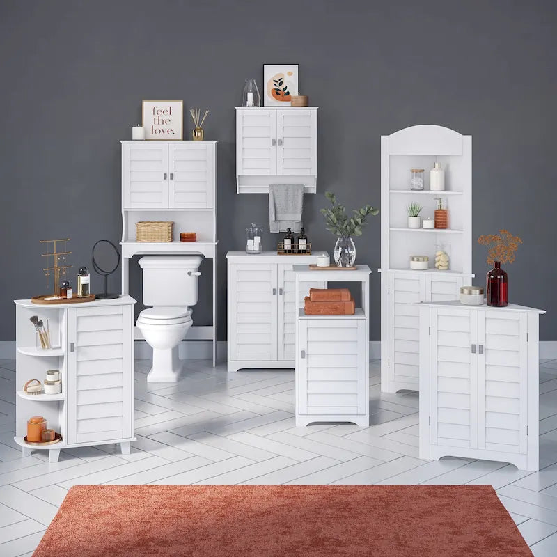 Meuble de rangement et organisateur pour salle de bain et buanderie RiverRidge Brookfield à deux portes avec étagères réglables – Blanc